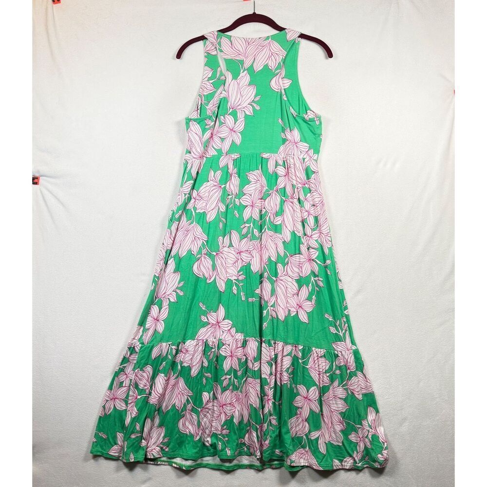 Cabi Weekend Dress 6217 Small Green Floral Sleeveless Tank Midi Dress Pockets - Picture 2 of 12